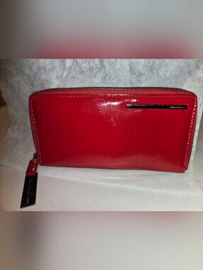 Kenneth Cole Sleek Red Patent Zip Clutch Wallet